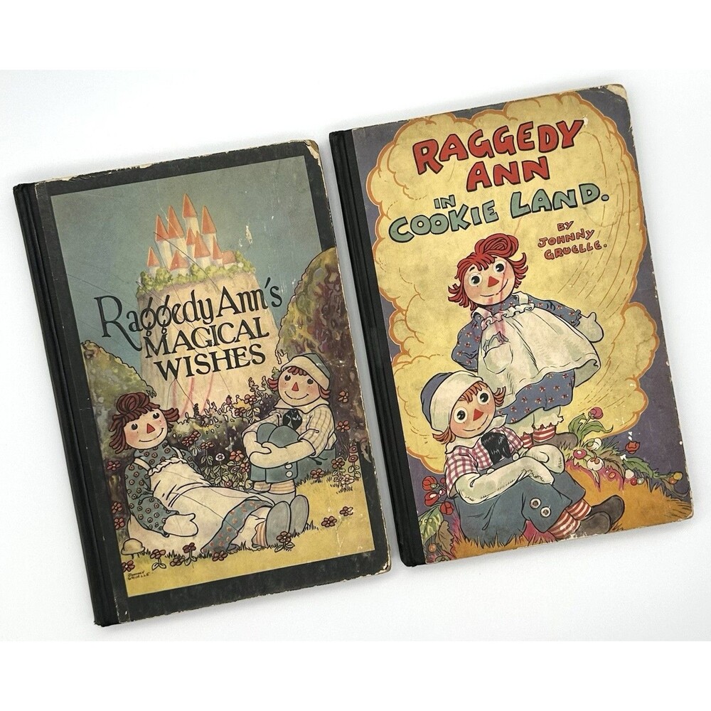 VTG 1928 & 1931 Raggedy Ann In Cookie Land & Magical Wishes Johnny Gruelle Lot